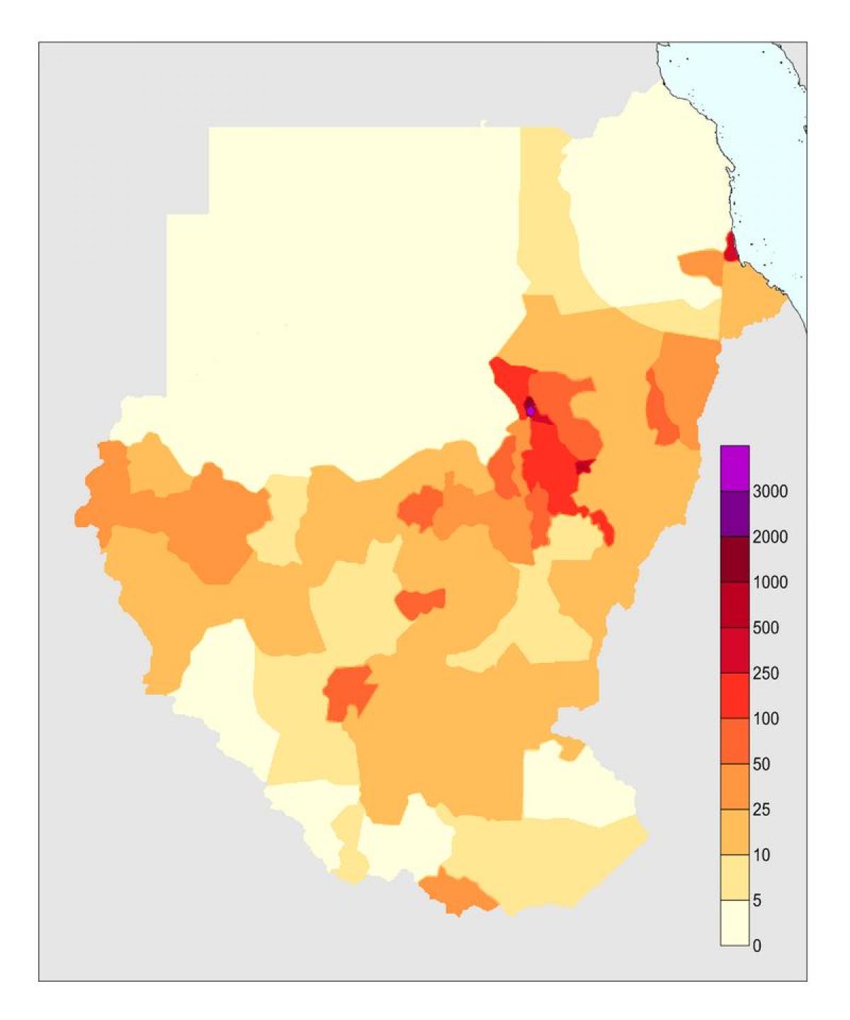 地图上，苏丹人口
